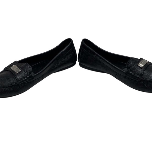 Coach Black Leather Flats with Silver Accents